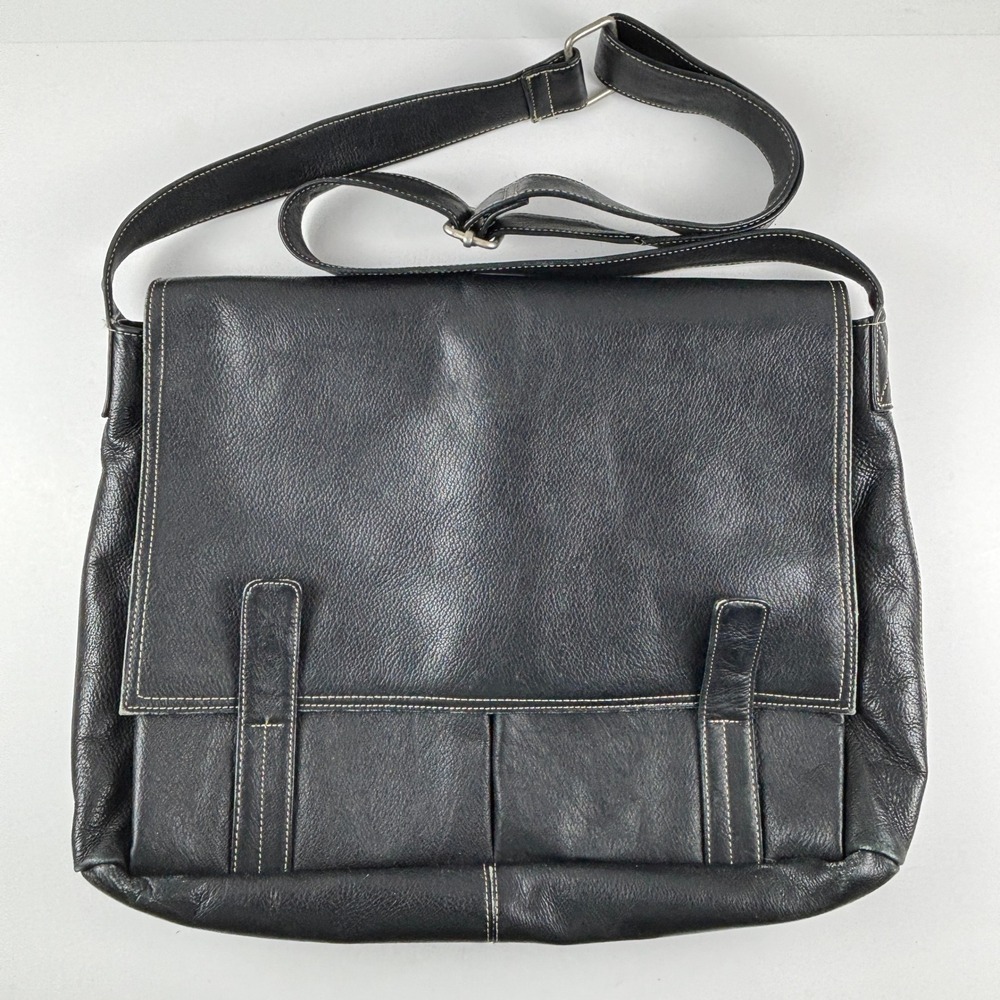 Latico Messenger Bag Unisex Large Black Leather Crossbody Work Laptop